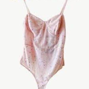 le lis collection pink multi star lace bodysuit